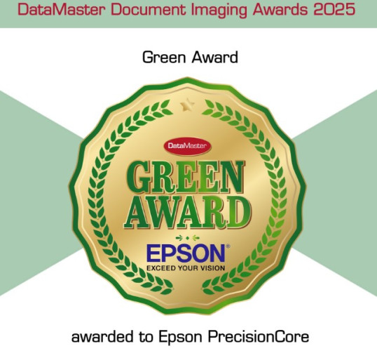 Epsonille DataMaster Awards -palkintoja: Green Award -palkinto kestävästä kehityksestä toimistotulostuksessa ja -skannauksessa